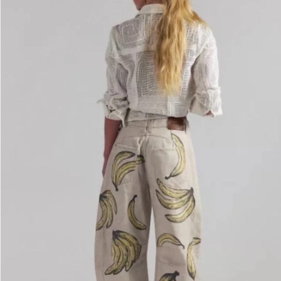 Free People Denim - NWT FREE PEOPLE We The Free Good Luck Printed Barrel Jeans - Go Bananas